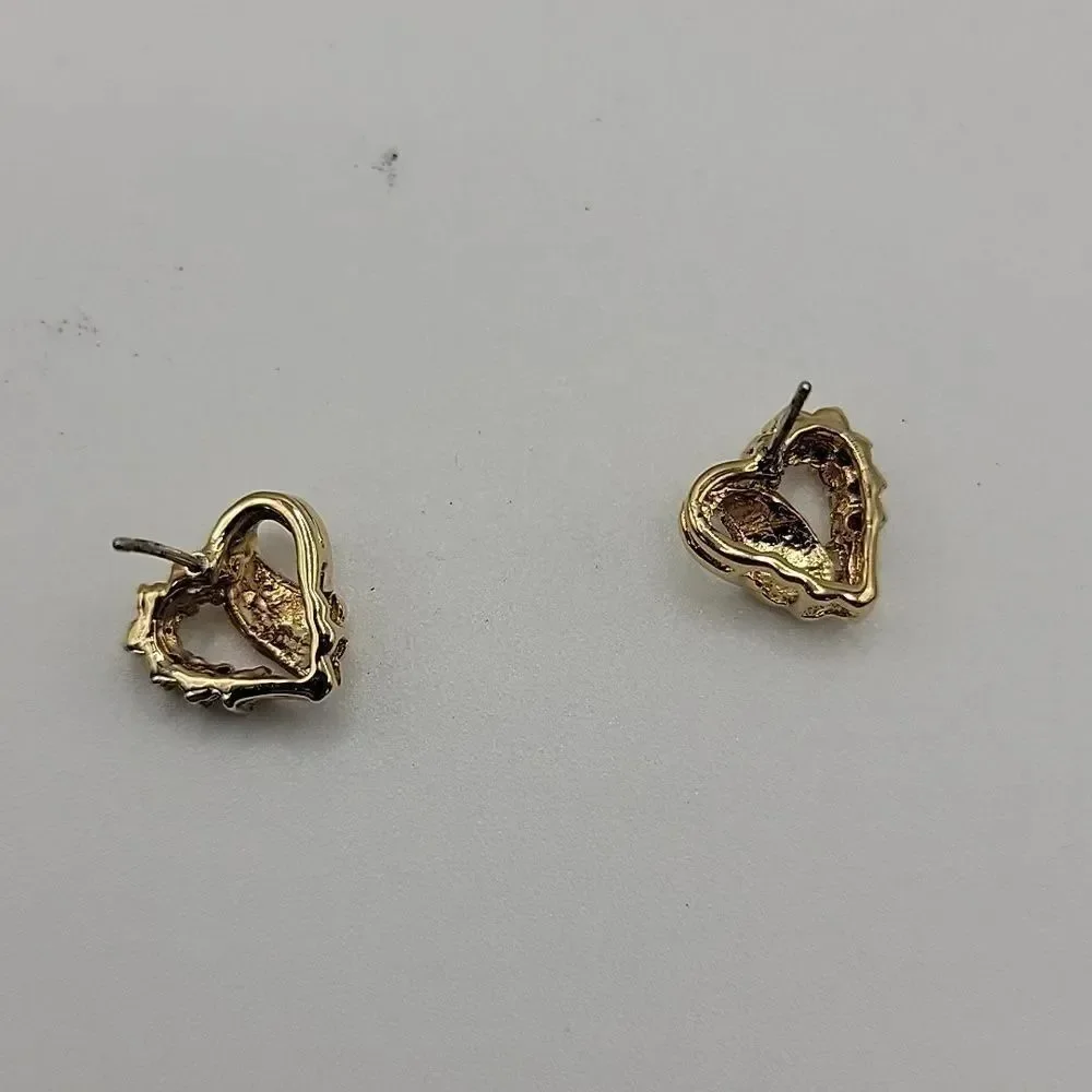 Heart Shaped Plated Gold Stud Earrings with Cubic Zirconia Stones
